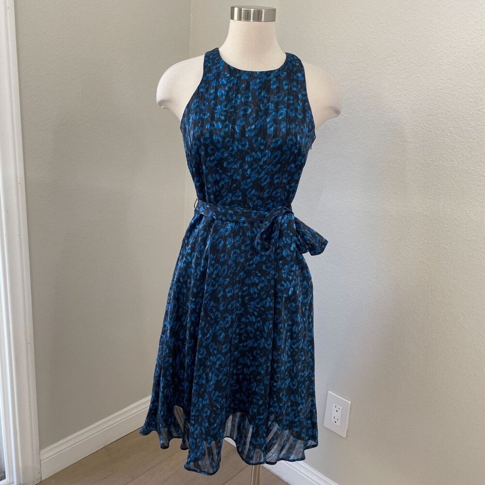 Banana Republic Womens 4 Sleeveless Blue Leopard Print Dress